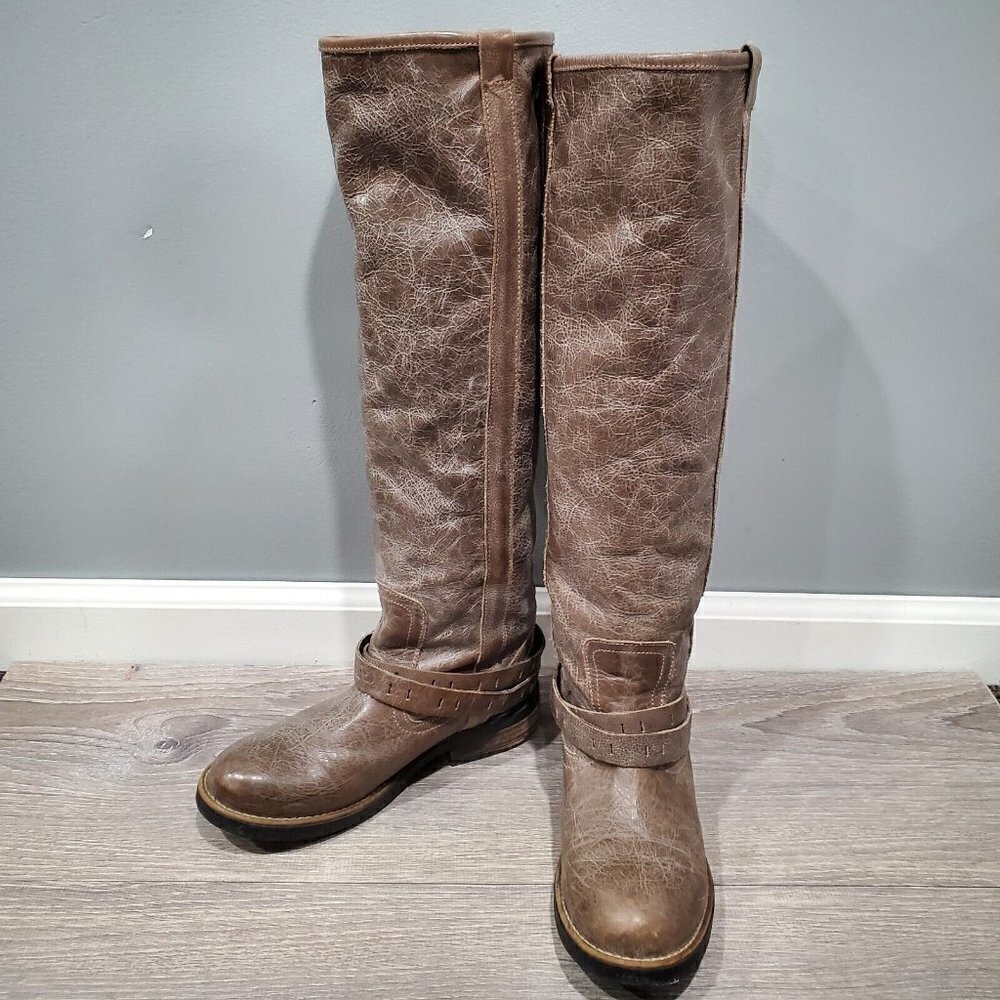Steve Madden Women's Maddock Tall Distressed Tan Riding Boots Leather Straps 8M